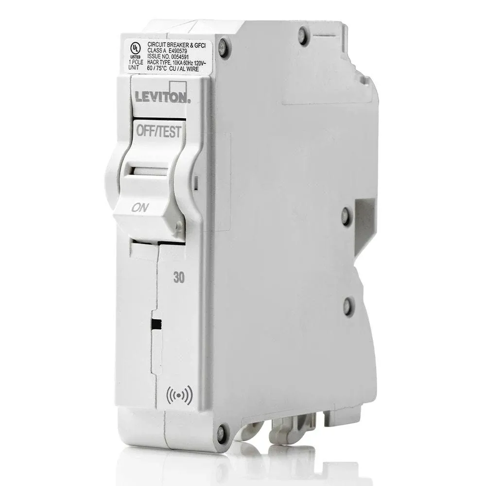 Leviton LB130-S 30A 1-Pole Plug-On Smart Standard Branch Circuit Breaker, Hydraulic Magnetic, 120 VAC, White