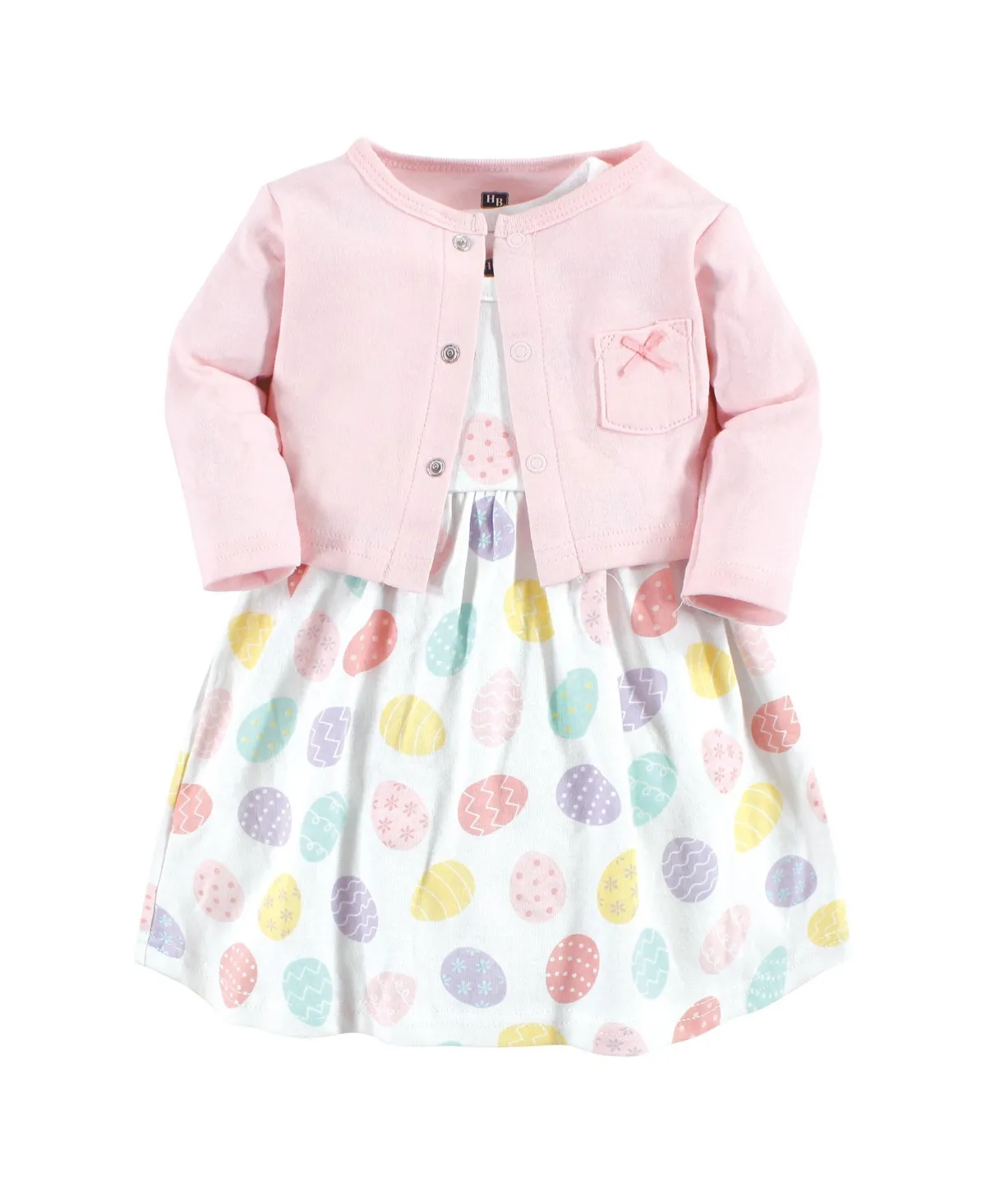 Hudson Baby Infant Girl Cotton Dress and Cardigan Set, Easter Eggs - Easter eggs