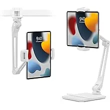 Twelve South HoverBar Duo (2nd Gen) for iPad / iPad Pro/Tablets | Adjustable Arm with New Quick-Release Weighted Base and Surface Clamp Attachments for Mounting iPad (White)