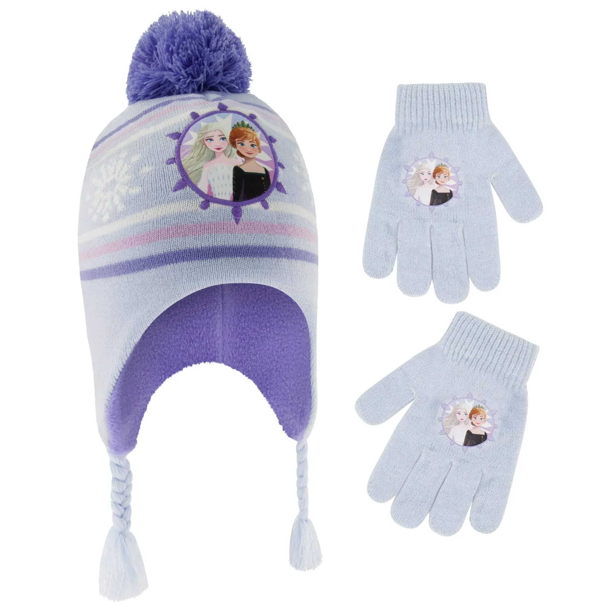 Girls&#x27; Frozen Winter Hat and Kids Gloves Set, Elsa and Anna Beanie for Ages 4-7