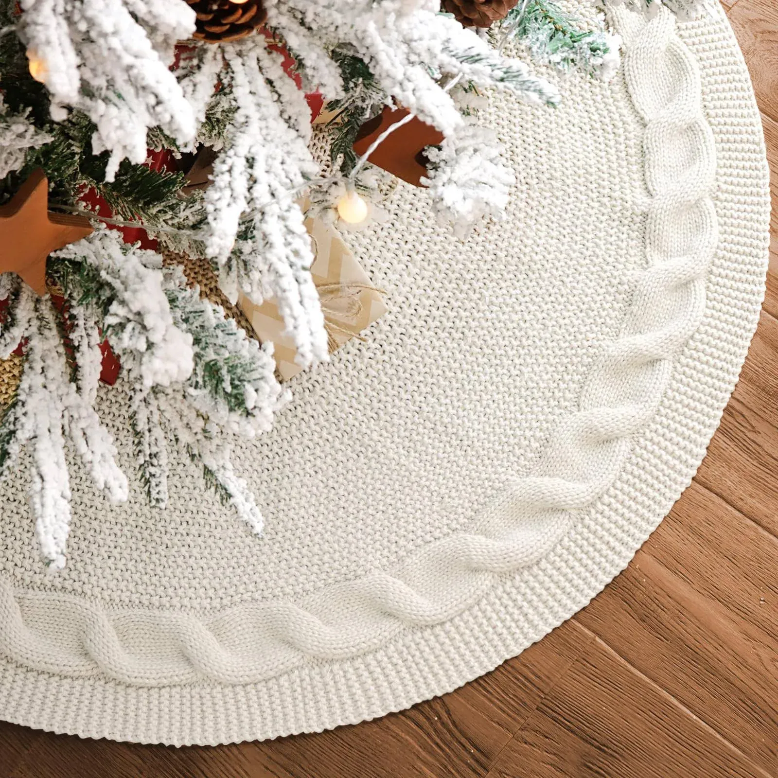 LimBridge Knitted Christmas Tree Skirt: 36 Inches Cream White Tree Skirt, Chunky ...