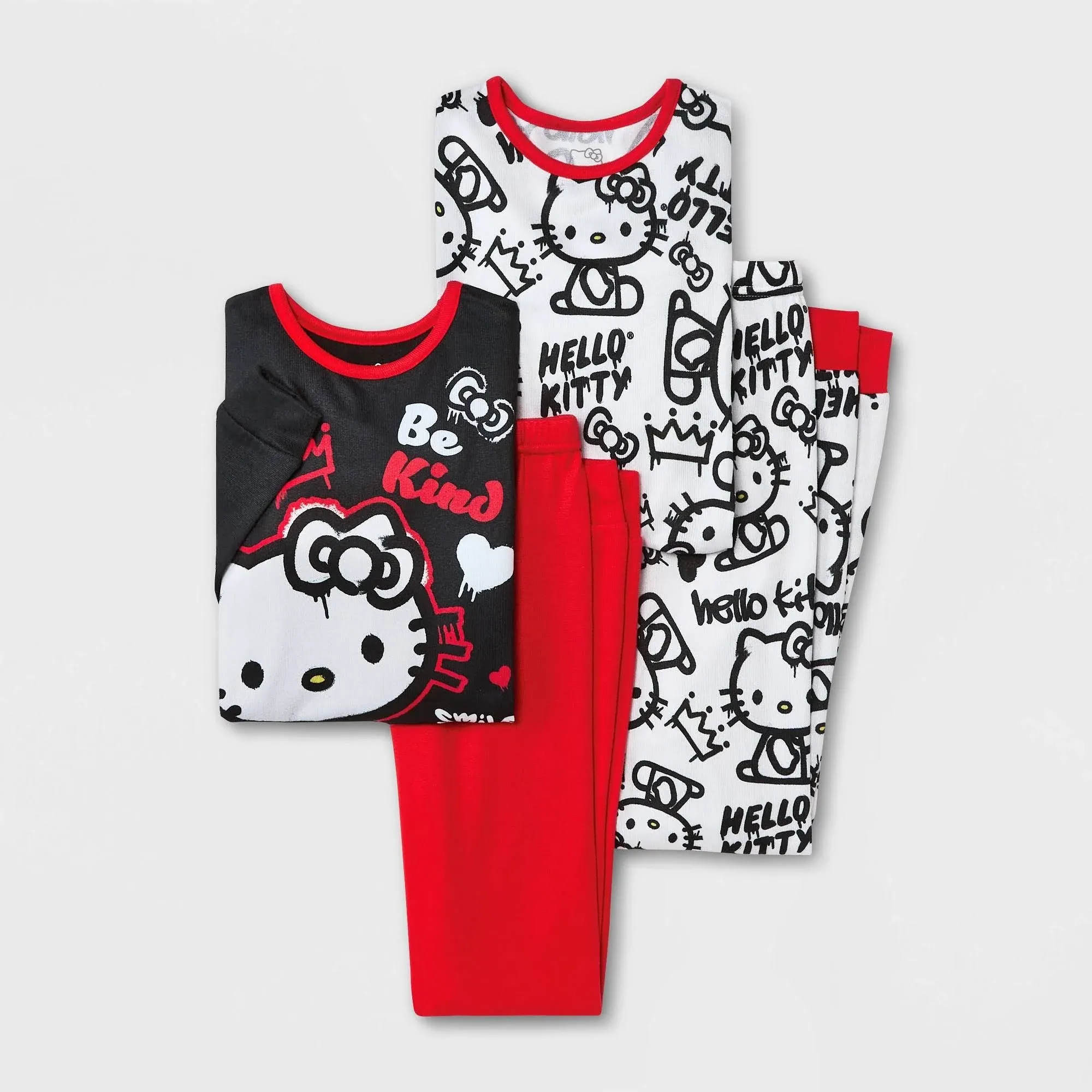 Girls' Hello Kitty 4pc Snug Fit Pajama Set - Red 6