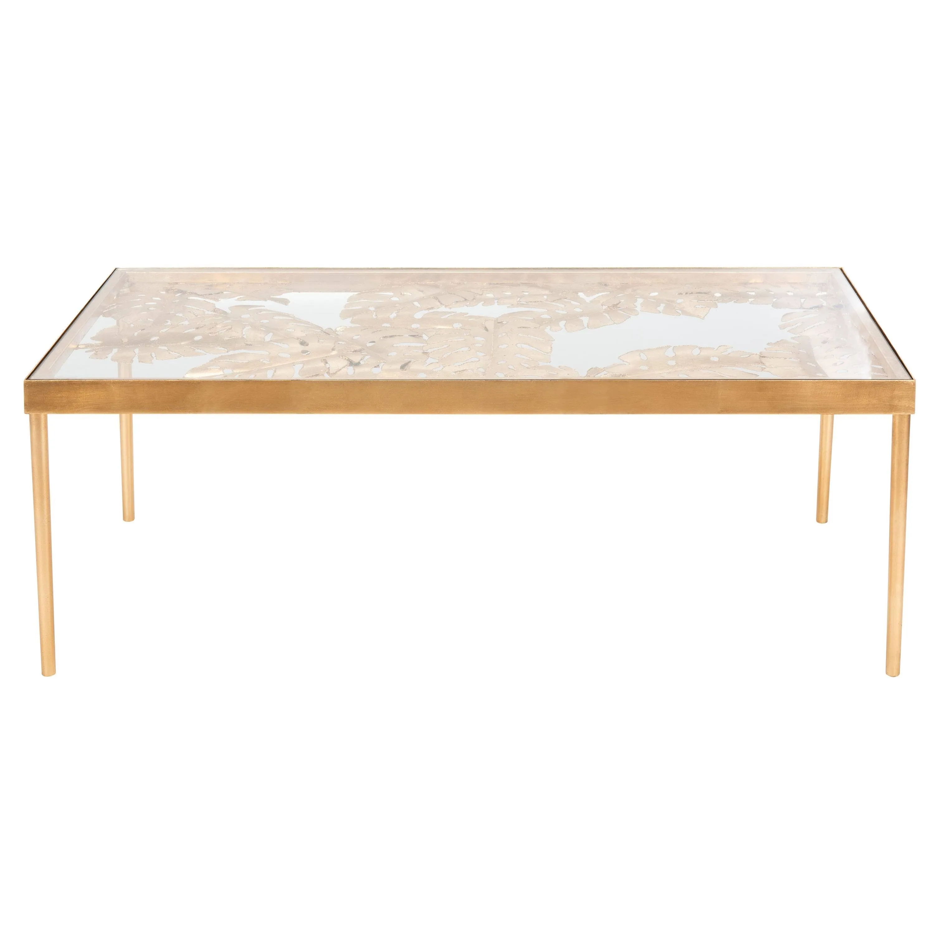 Home Leilani Gold Leaf Palm Leaf Glass Top Coffee Table