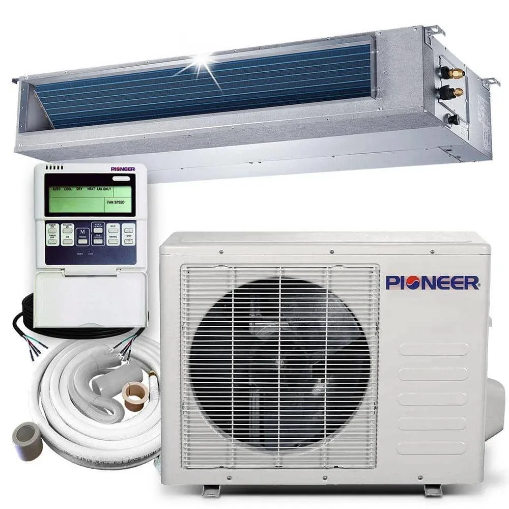 Pioneer® 12,000 BTU 19 SEER2 Ceiling Concealed Ducted Mini-Split Inverter++ Energy-Star Air Conditioner Heat Pump System Full Set 230V