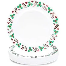 Juvale 24 Pack Reusable Plastic Christmas Plates, Mistletoe and Holly Berry Design for Holiday Party Supplies (9 In)Juvale 24 Pack Reusable Plastic Christmas Plates, Mis…