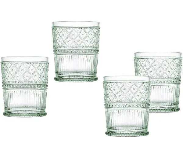 Godinger Old Fashioned Whiskey Glasses, Drinking Glasses, Vintage Decor, Glass Cups, Water Glasses, Cocktail Glasses - Claro Collection, 12oz, Blue, Set of 4