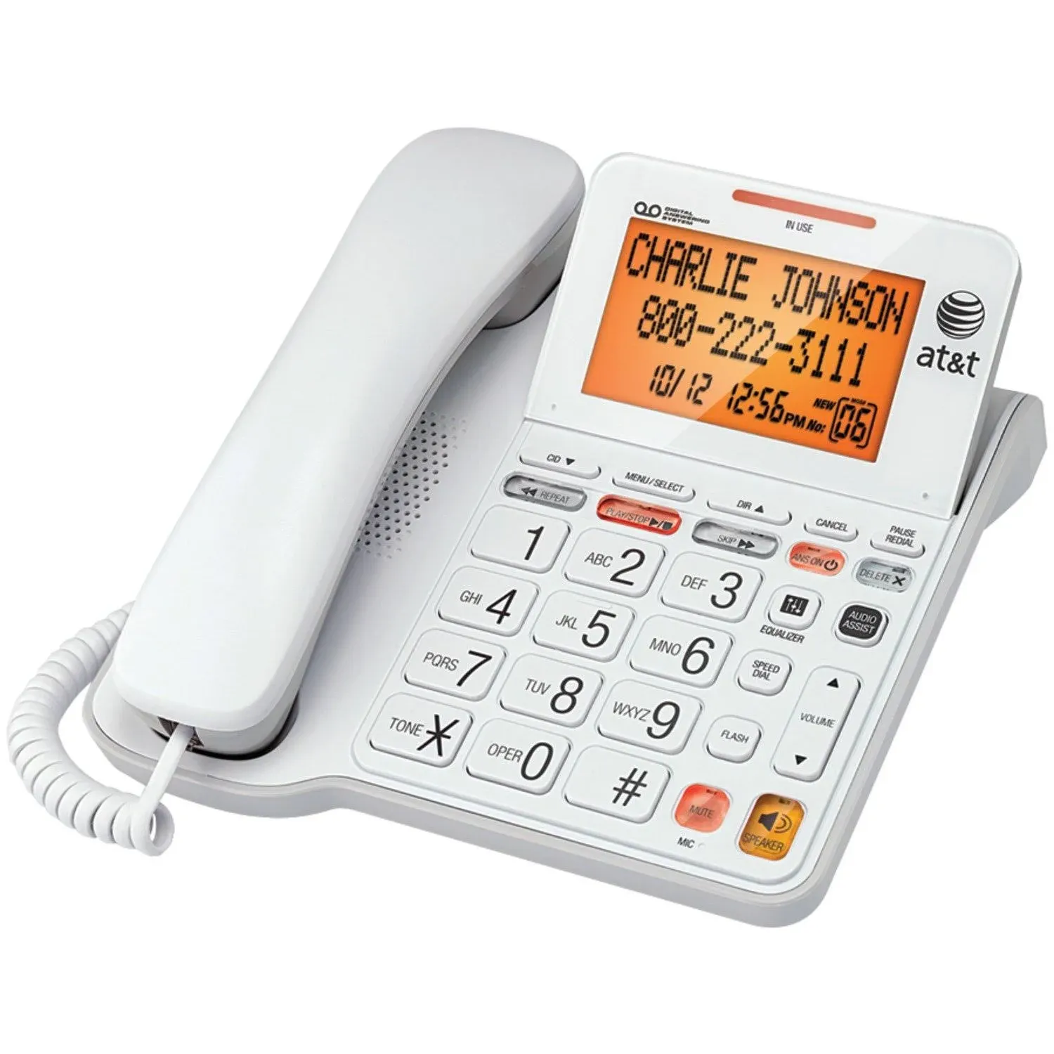 AT&T Cl4940 Corded Standard Phone with Answering System and Backlit Display, White