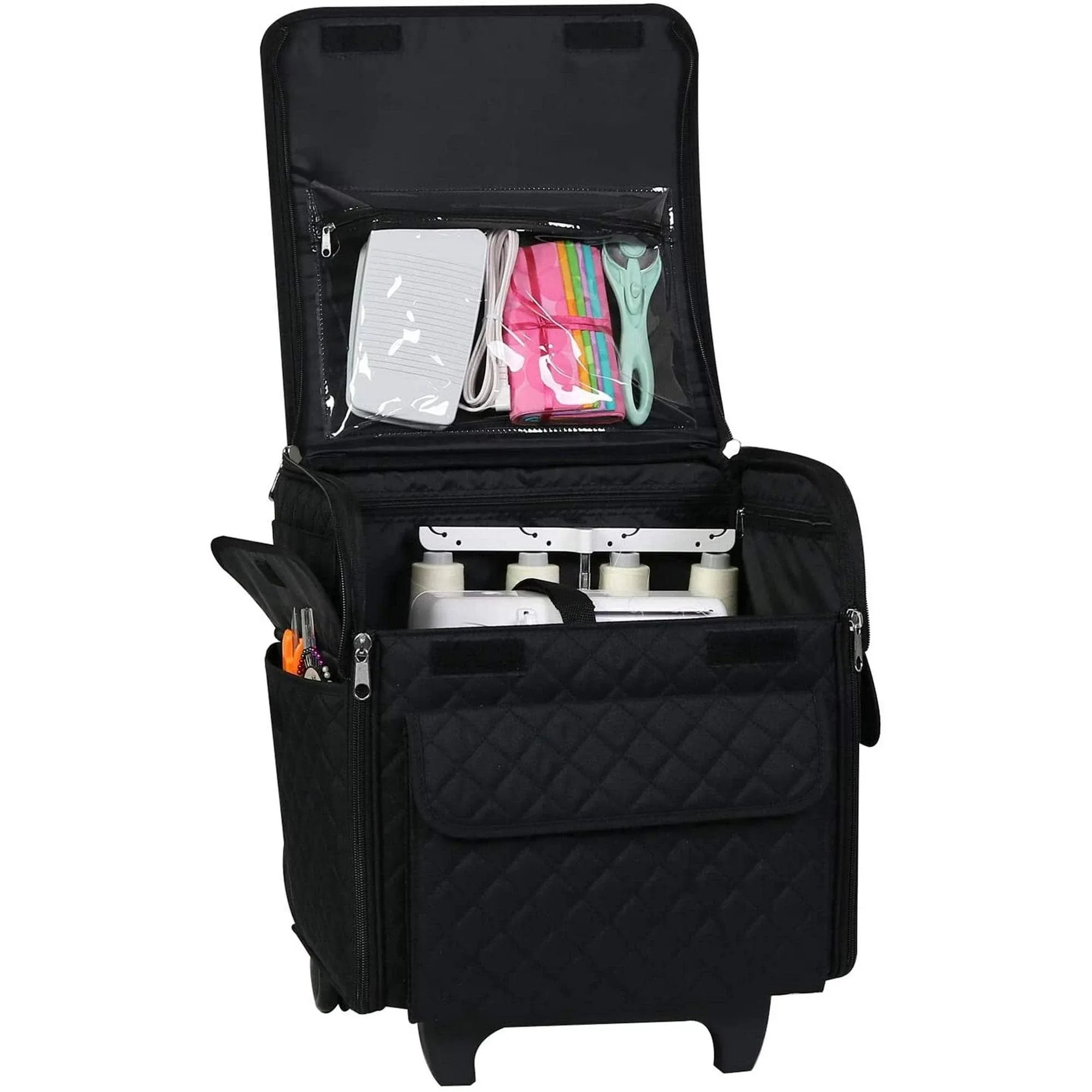 Everything Mary Black Quilted Serger Machine Rolling Storage Case