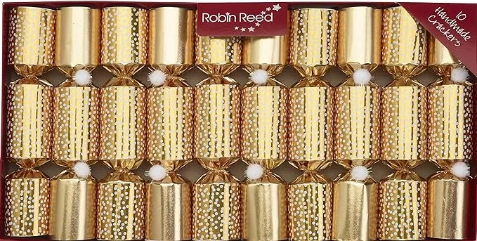 Robin Reed 10 x 8.5 (inch) Handmade Christmas Crackers Gold Snowflakes - 41907