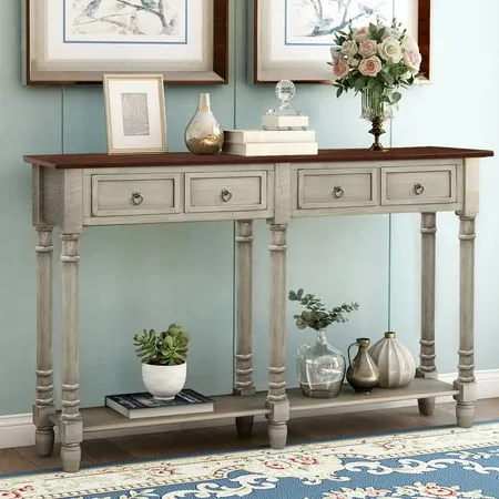 Quarte Elegant Console Table with Three Storage Drawers, Extra Long Sofa Table for Entryway, Hallway, Living Room, Foyer, Corridor (Antique Gray#1)