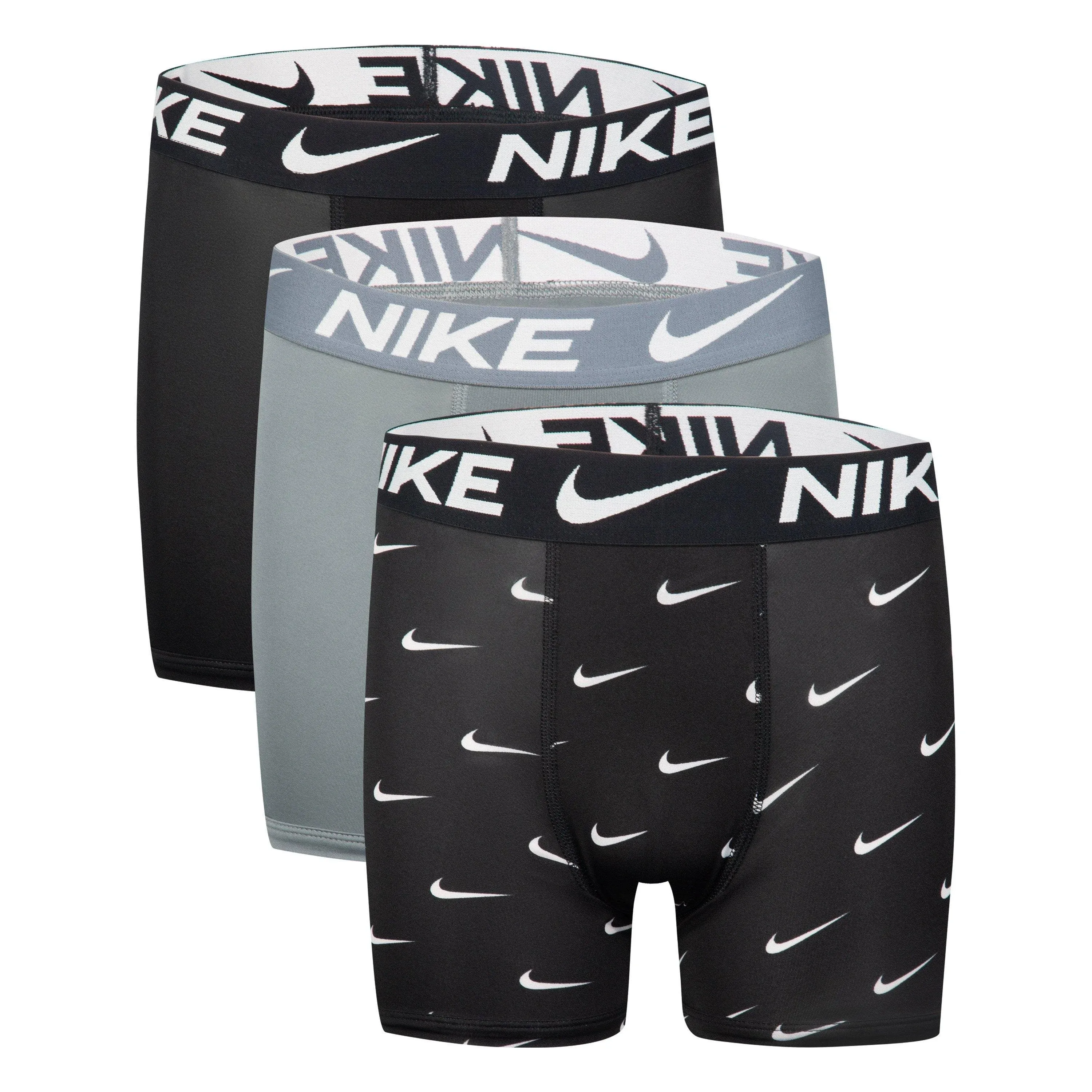 Nike Big Boys' Printed Essential Micro Boxer Briefs (3 Pack)-Black/Grey, Size: XL