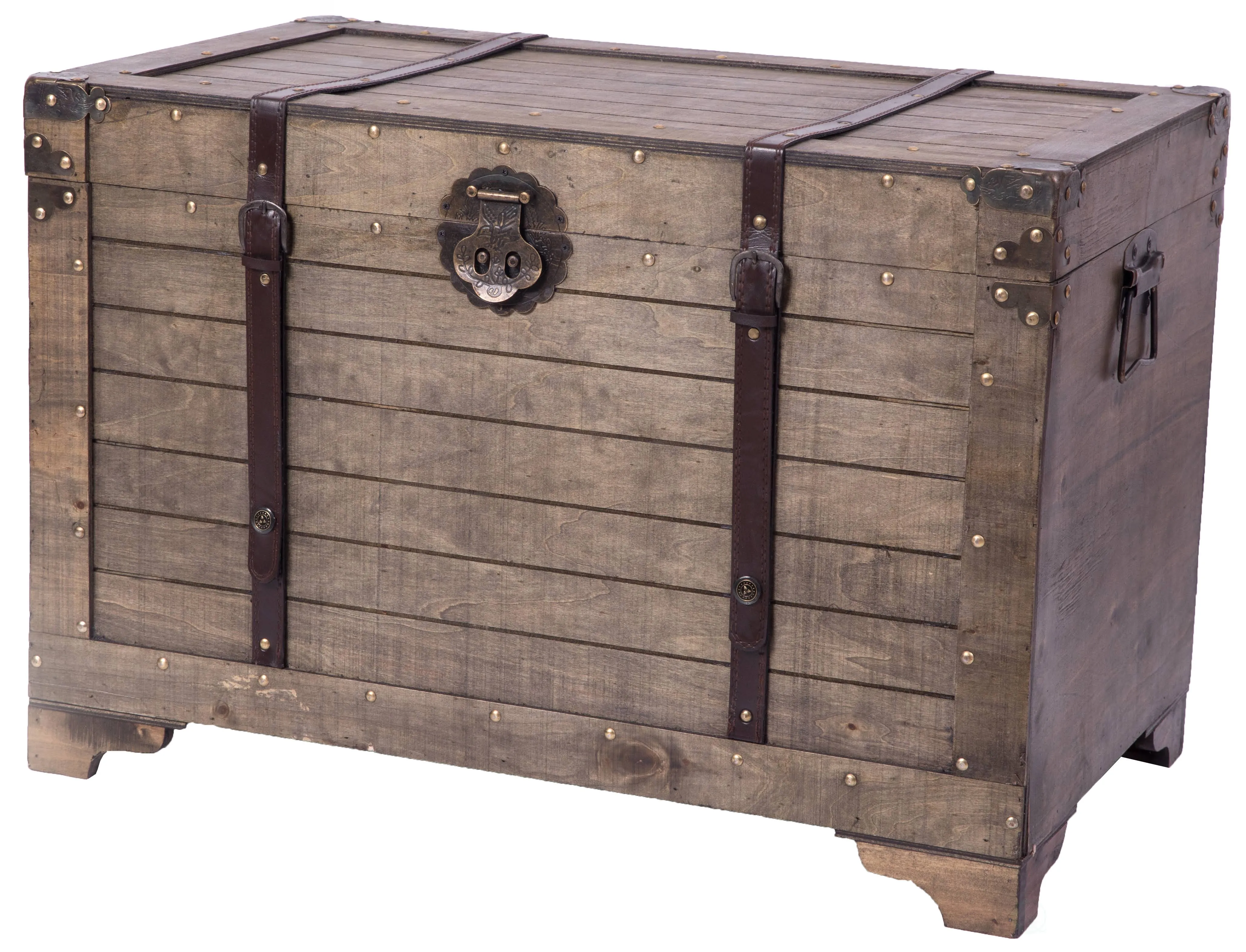 Vintiquewise QI003414L Old Fashioned Large Natural Wood Storage Trunk and Coffee Table Brown