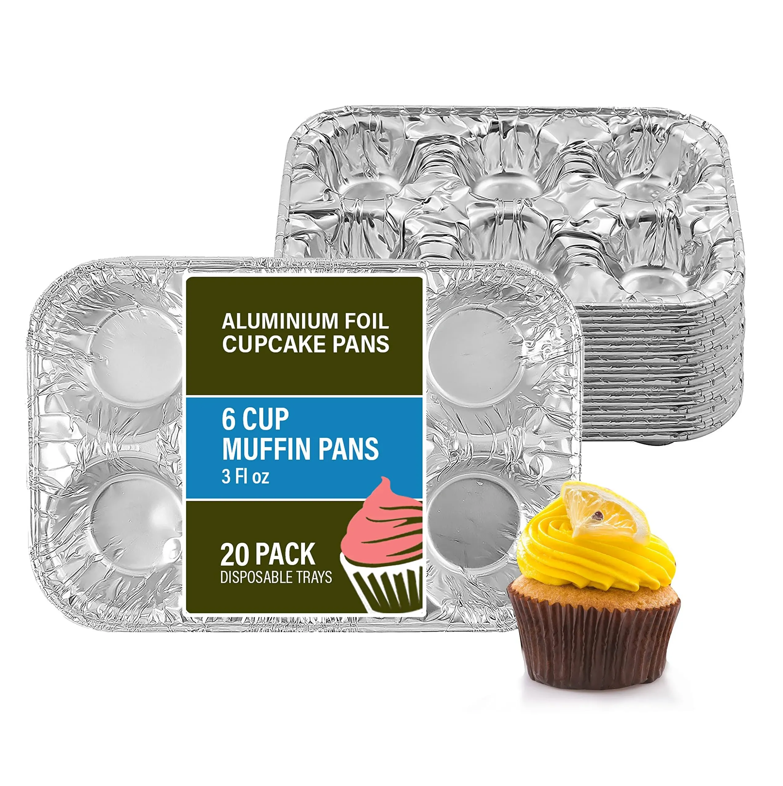 Party Bargains 6-Cup Aluminum Muffin Pans - 20 Pack, Standard Size Cupcake Pans, Disposable Muffin Tin for Baking