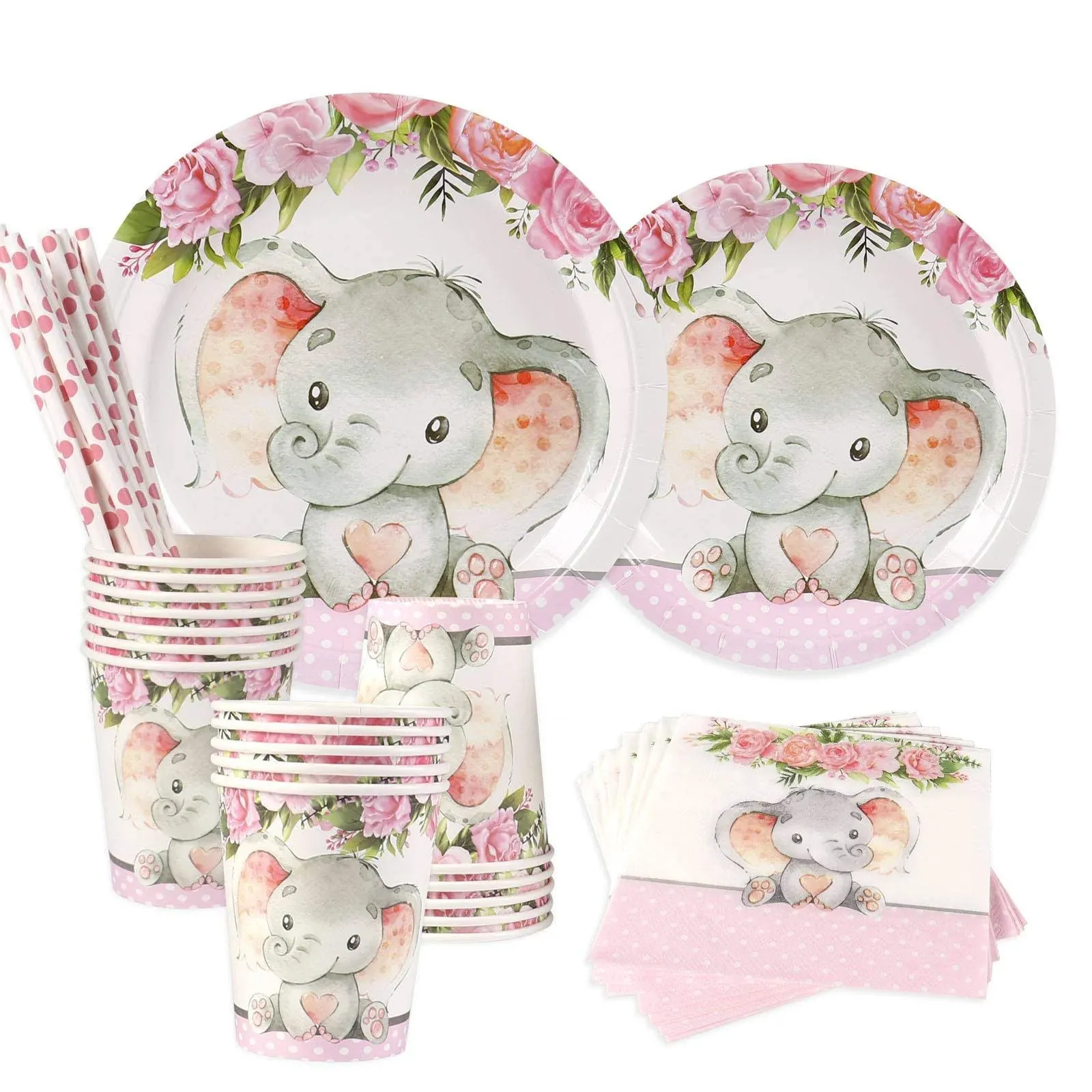 All Ewired Up Elephant Baby Shower | Serves 24 | Pink Elephant Party Supplies ...