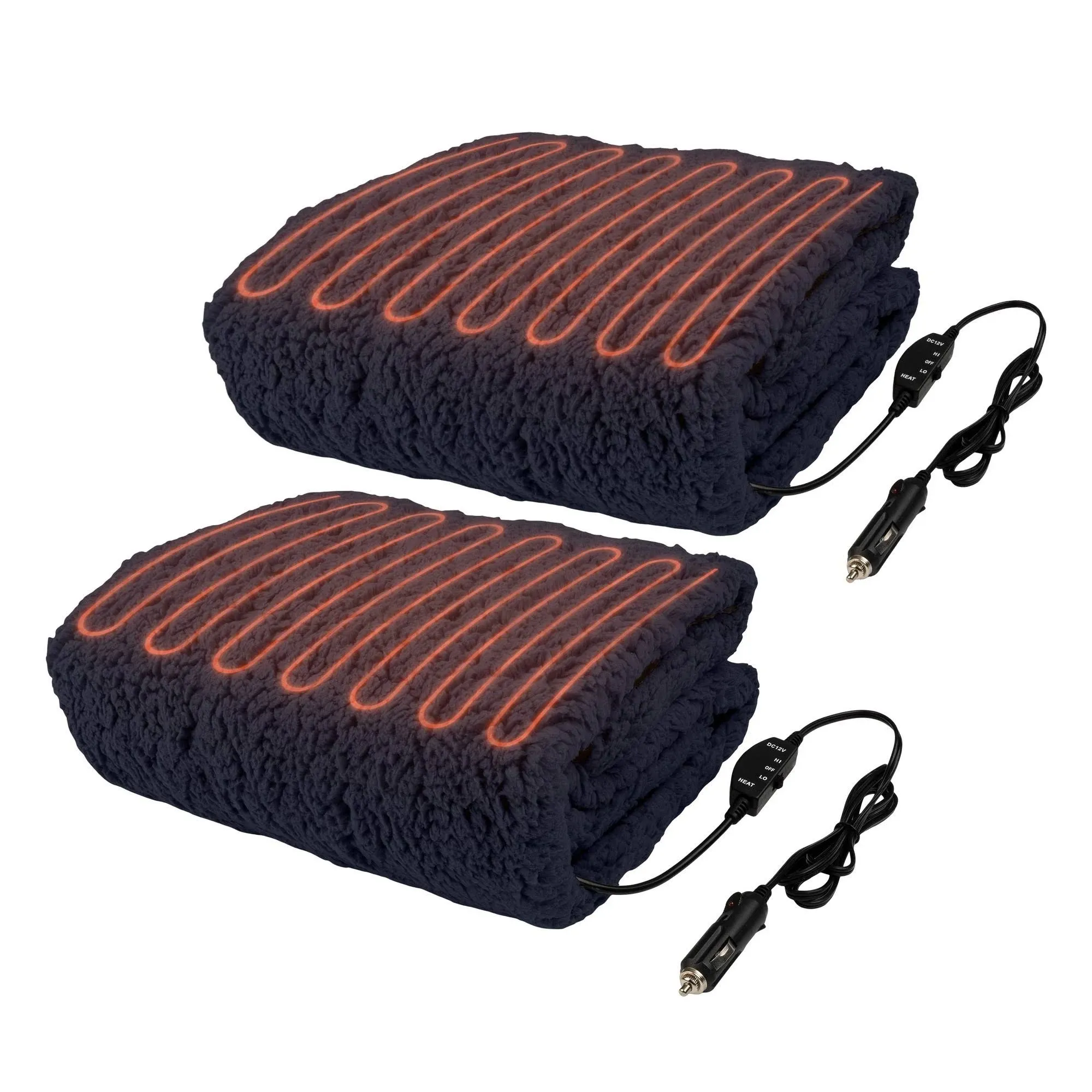 Heated Blanket 2-Pack - Portable 12V Electric Travel Blanket Set for C