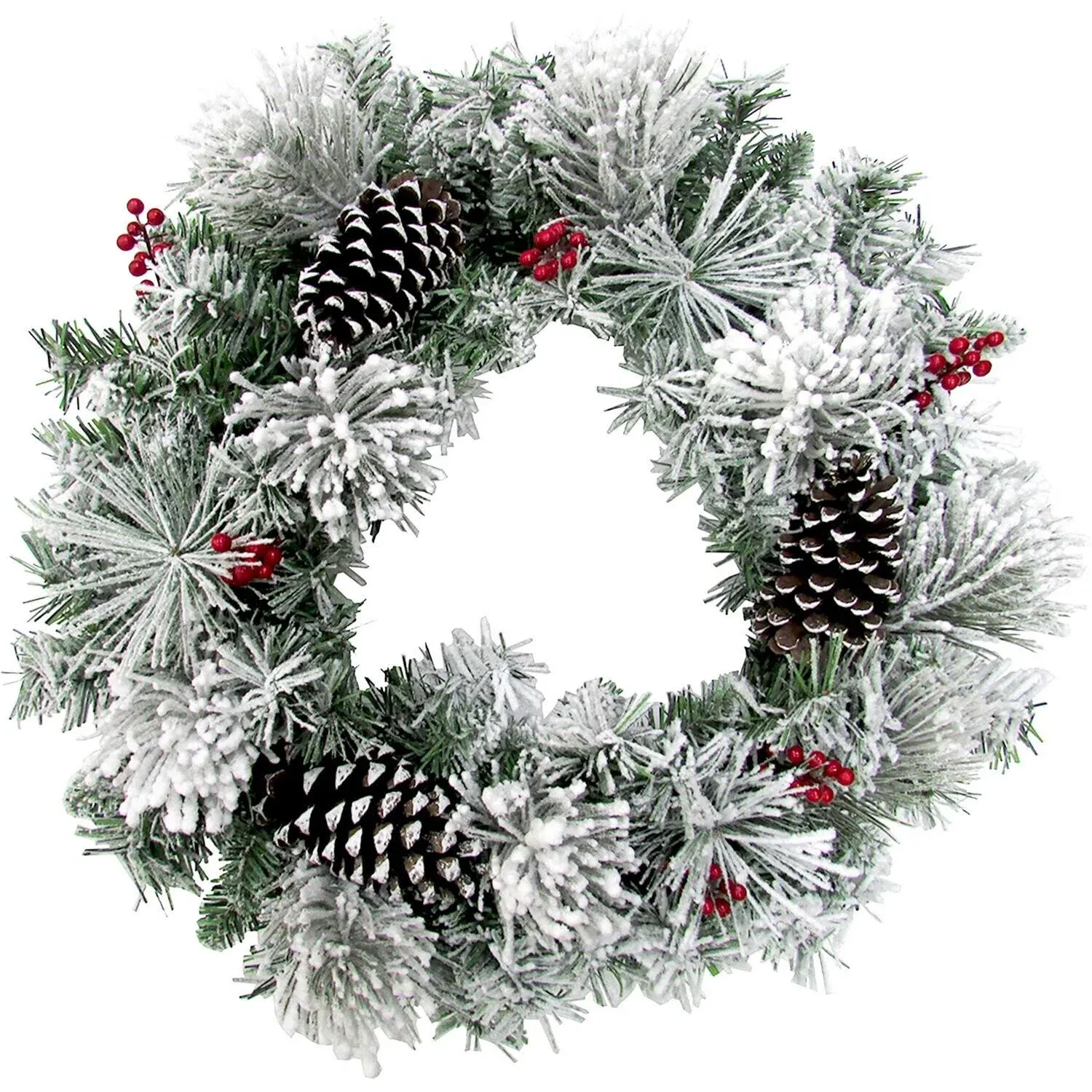 Fraser Hill Farm - 24-in. Christmas Snow Covered Wreath with Pinecones