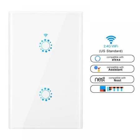 Light Switch Tempered Glass Panel Touch Light Switch 2 Gang 1 Way with Indicator Light US Standard Modern Wall Touch Switch Single Pole Switches