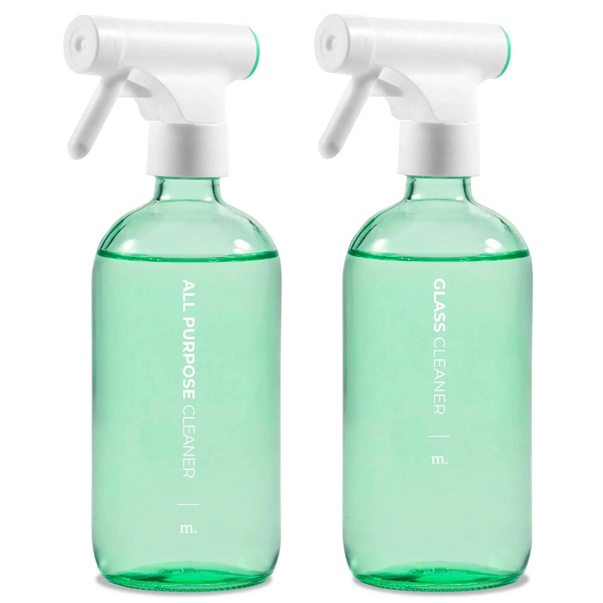 MAISONOVO Glass Spray Bottles for Cleaning | 16.9 fl oz Clear x 2 with 16 Labels