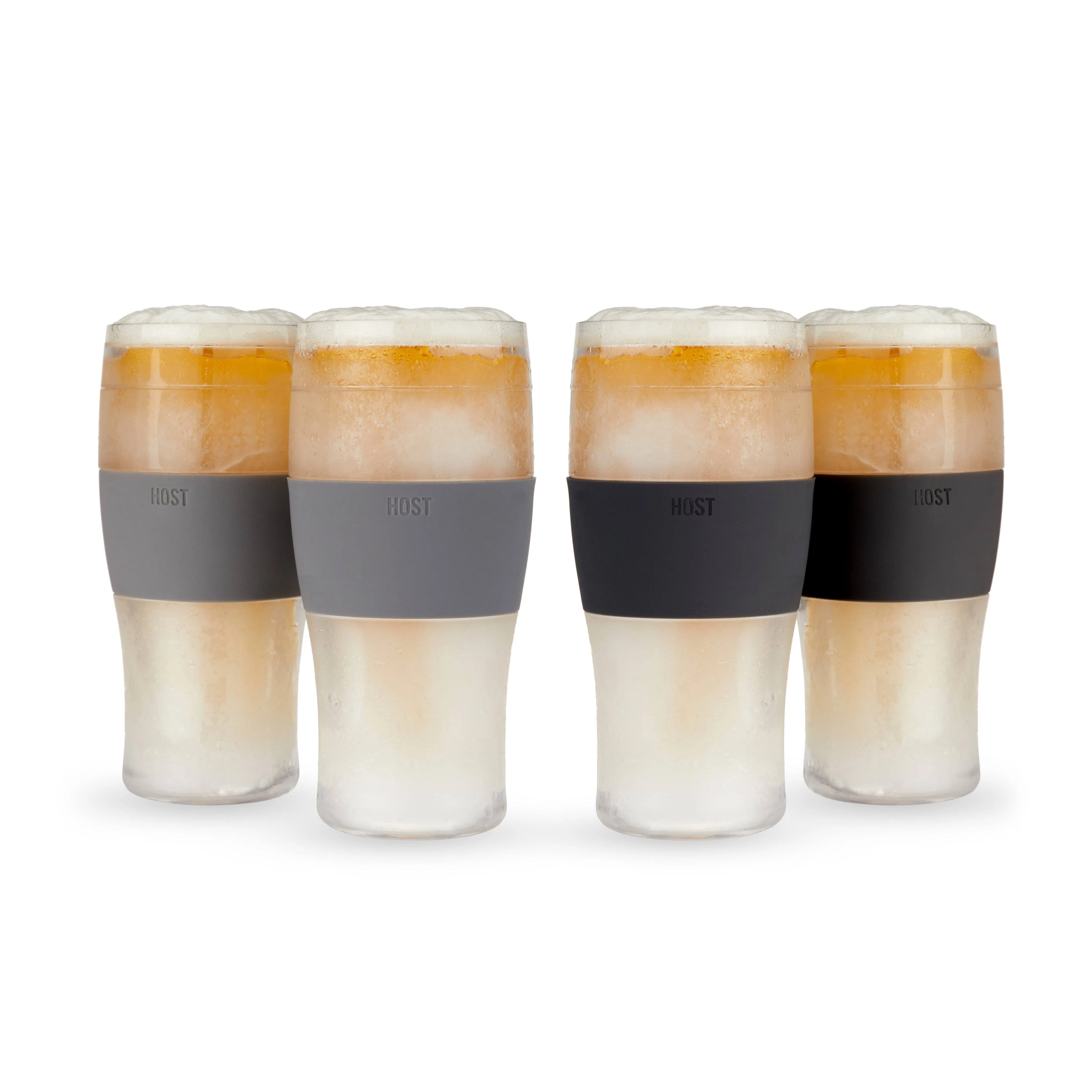 Host Beer Freeze 16 oz Cooling Cups in Black/Grey Bands (Set of 4)