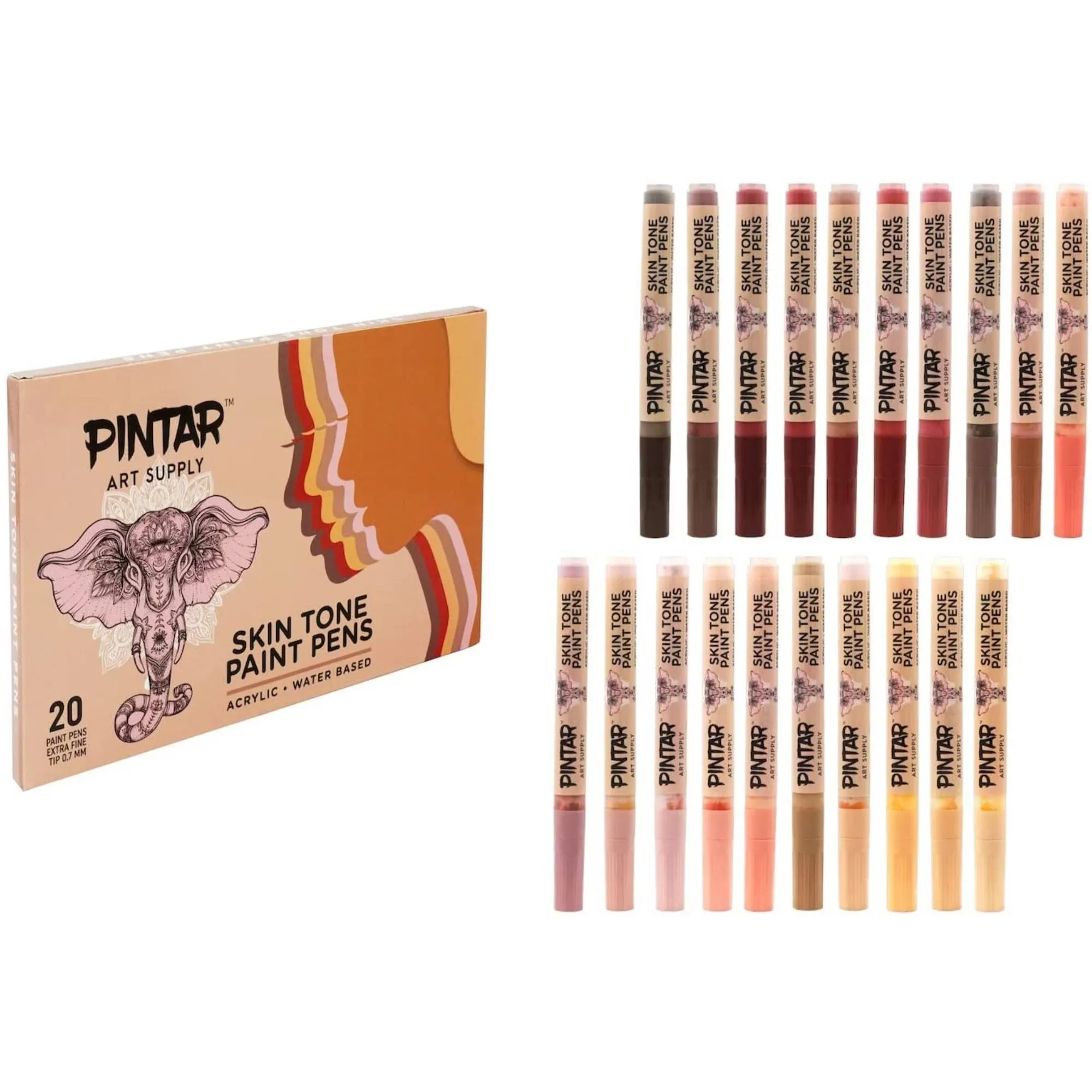 Pintar Skin Tone Color 20 Pack Paint Pens Acrylic Paint Pen Set with Extra Fine 0.7mm Tip, Use on Rocks, Canvas, Glass, Ceramics