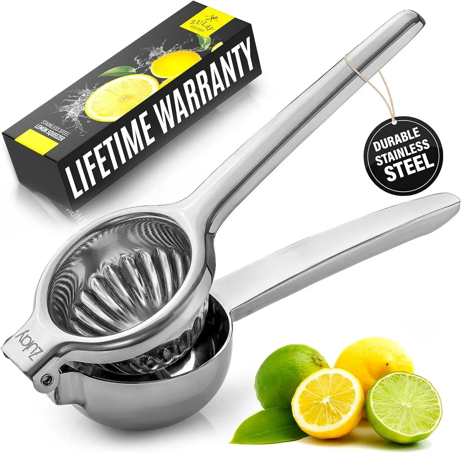 Zulay Lemon Squeezer Stainless Steel with Premium Heavy Duty Solid Metal Squeezer Bowl and Food Grade Silicone Handle - Large Manual Citrus Press Juicer and Lime Squeezer Stainless Steel (Light Green)