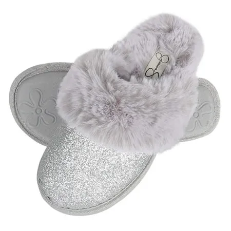 Jessica Simpson Girls Plush Slip on House Slippers With Memory Foam