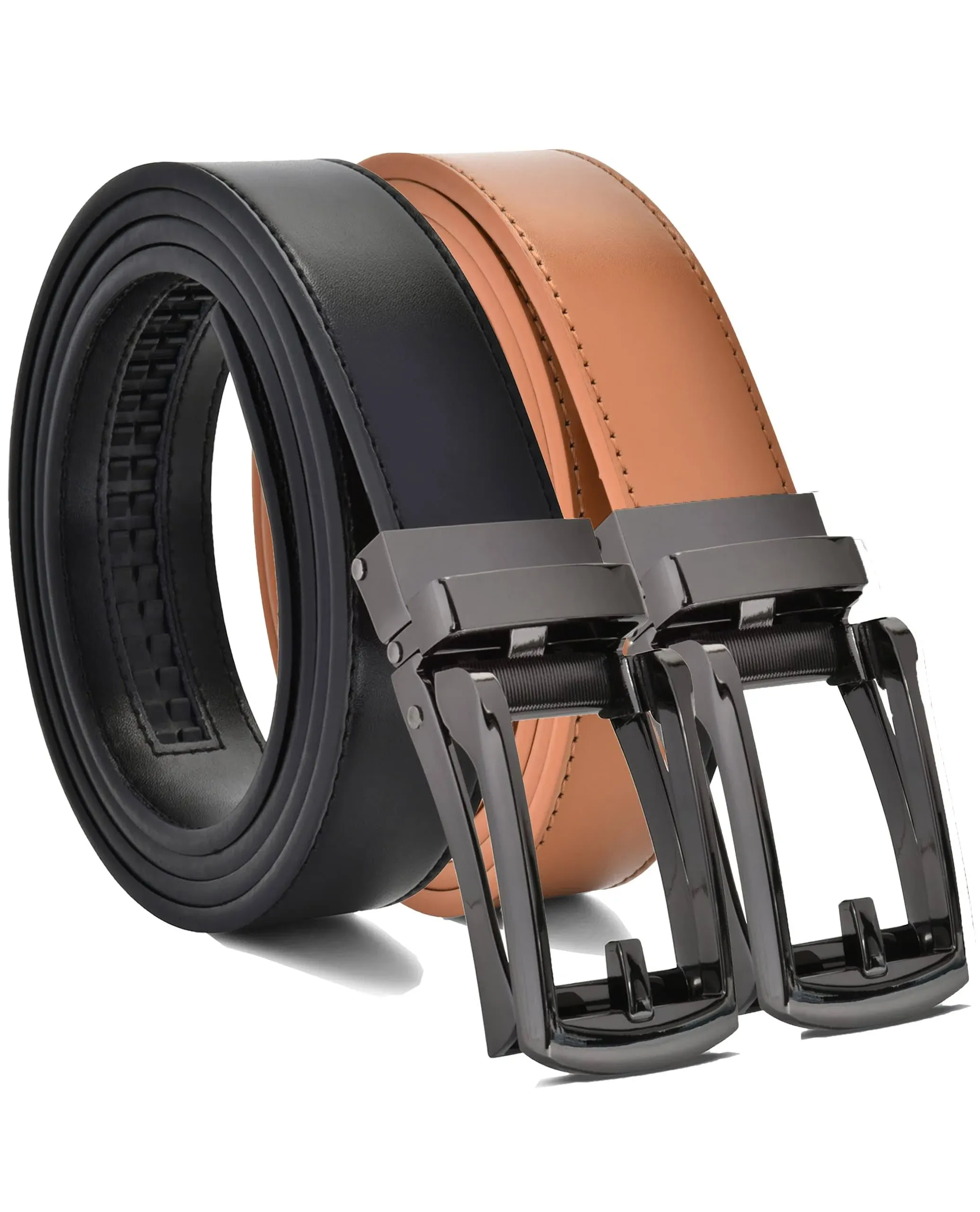 Carlo Fellini Mens Genuine Leather Ratchet Dress Belt with Slide Belt for men