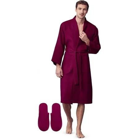 LOTUS LINEN Waffle Robes for Men - Lightweight Cotton Spa Bathrobe - Men s Robes