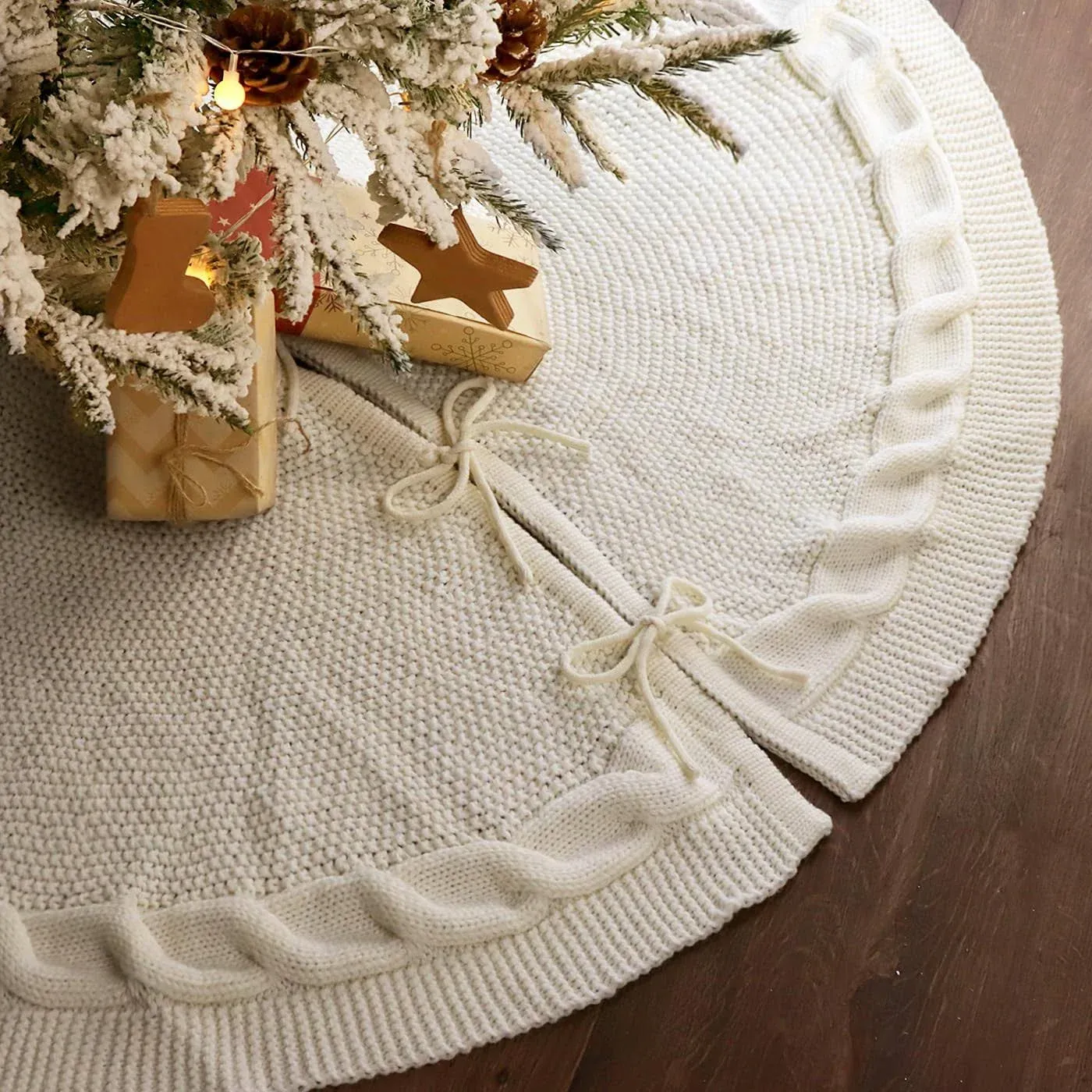 Limbridge Knitted Christmas Tree Skirt 36 Inches Cream White Tree Skirt