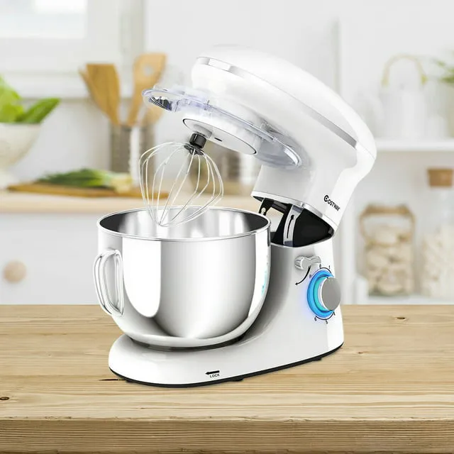 Costway - 6.3 Quart Tilt-Head Food Stand Mixer 6 Speed 660W - White