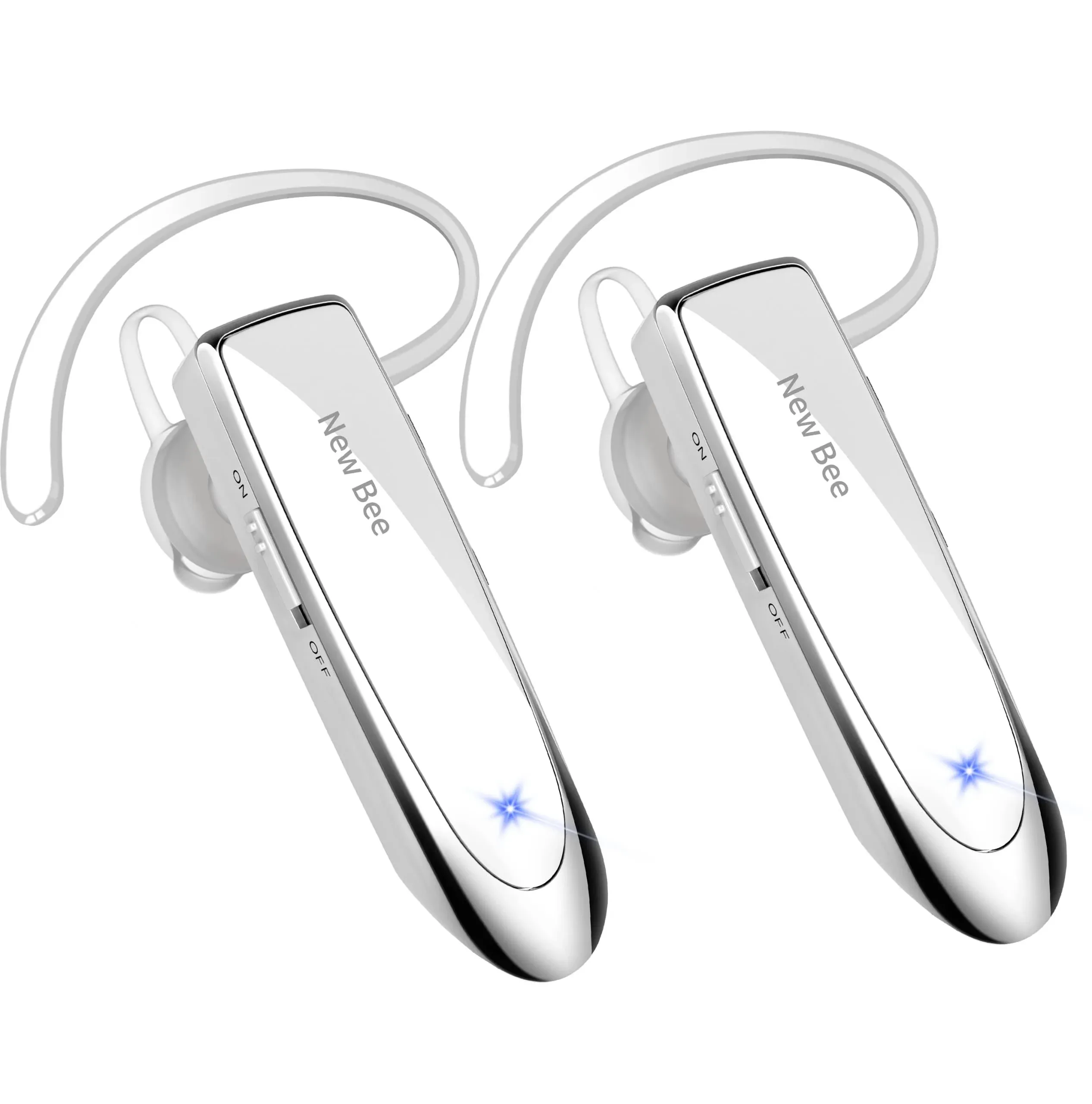 New Bee [2 Pack] Bluetooth Earpiece V5.0 Wireless Handsfree Headset 24 Hrs Driving Headset 60 Days Standby Time with Noise CA