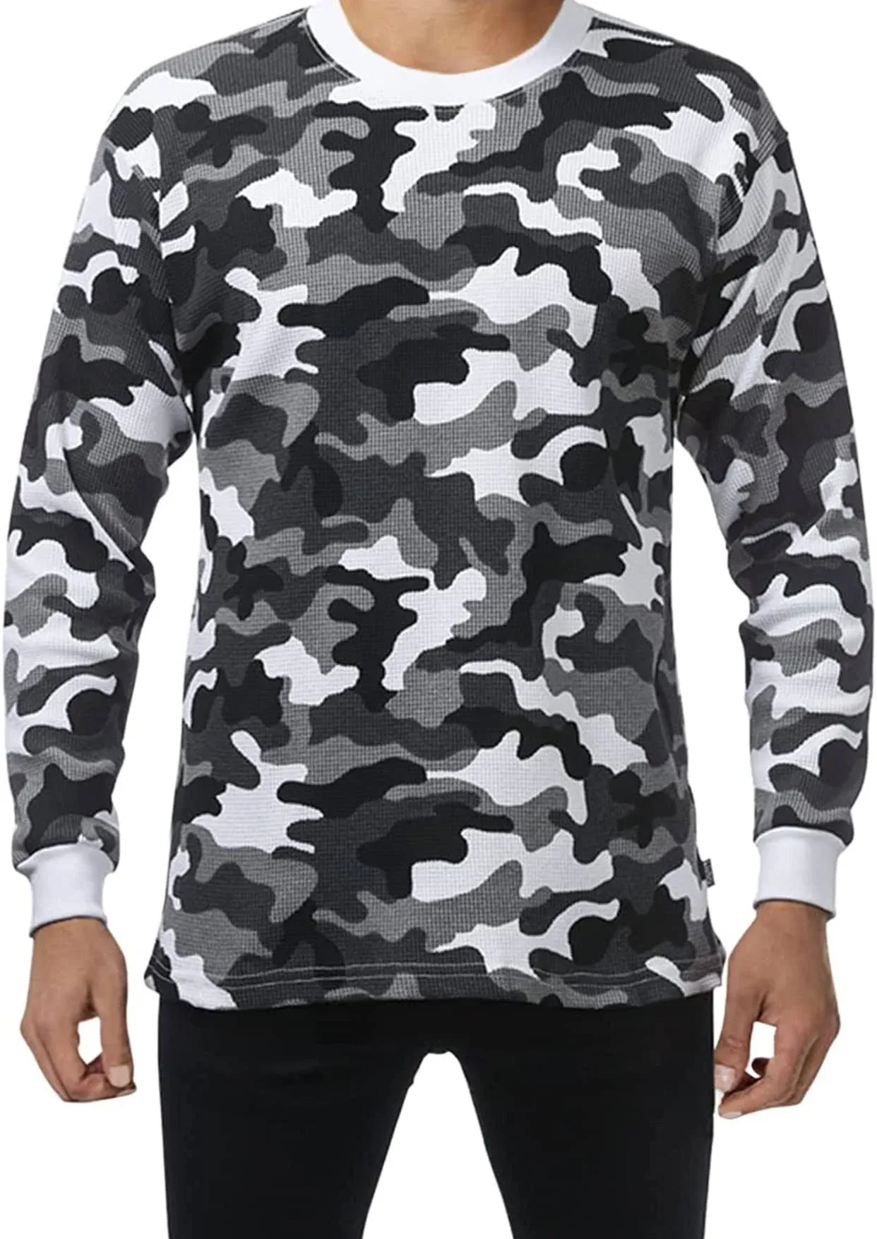 Jmr Men's Heavy Weight Long Sleeve Waffle Thermal Shirt Crew Neck Top Underwear, Colors, SizesGrey Camo, Medium, White