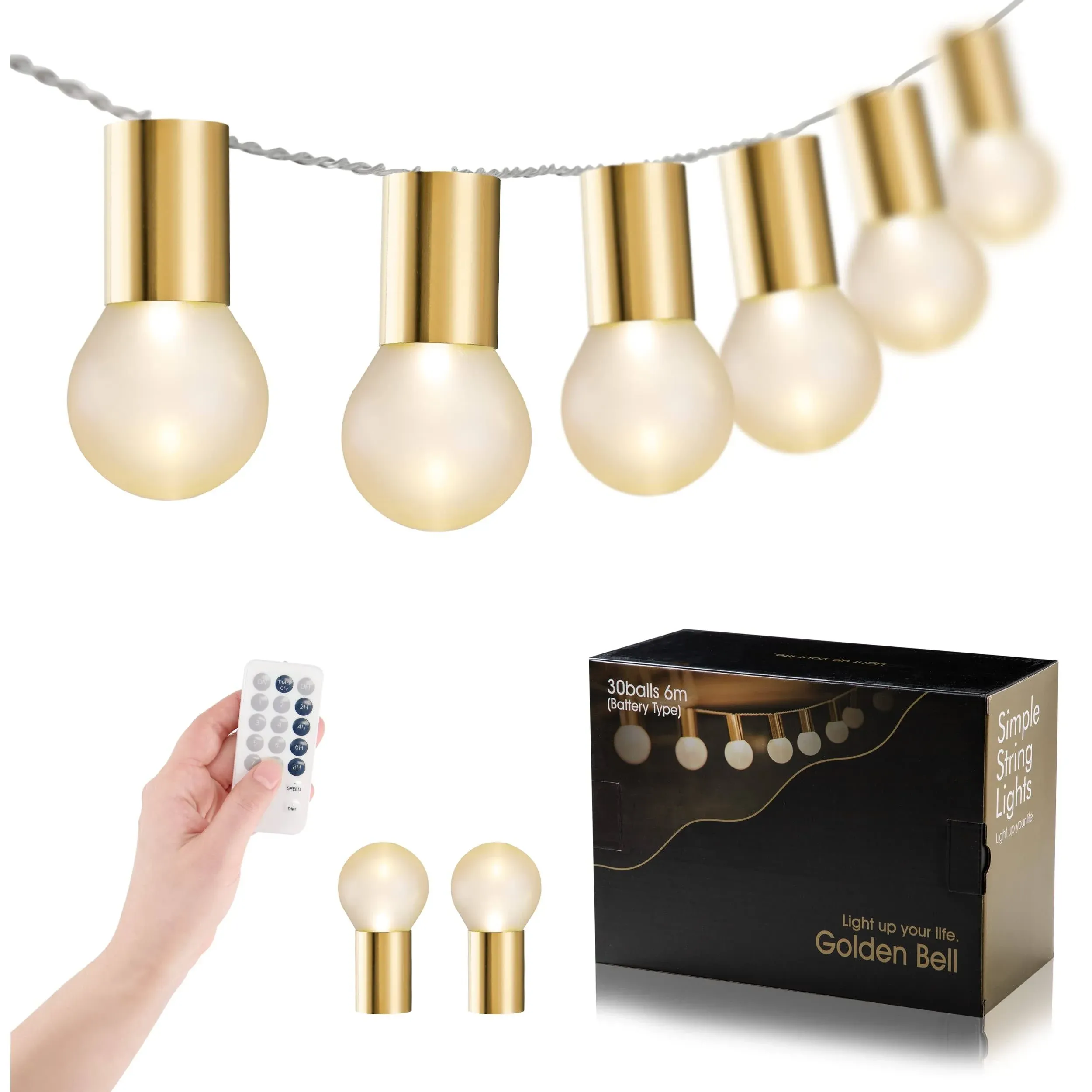 HelloDot - Golden Bell String Lights Globe Fairy Lights 23FT, 30LED Bulbs, Ba...