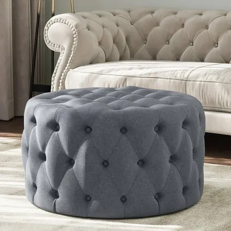 Modern 29 Inch Upholstered Linen Fabric Button Tufted Ottoman Bench - Transitional - Footstools And Ottomans - by OneBigOutlet | Houzz