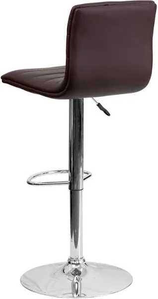 Flash Furniture Vincent Modern Brown Vinyl Adjustable Bar Stool with Back, Swivel Stool with Chrome-Pedestal Base and Footrest