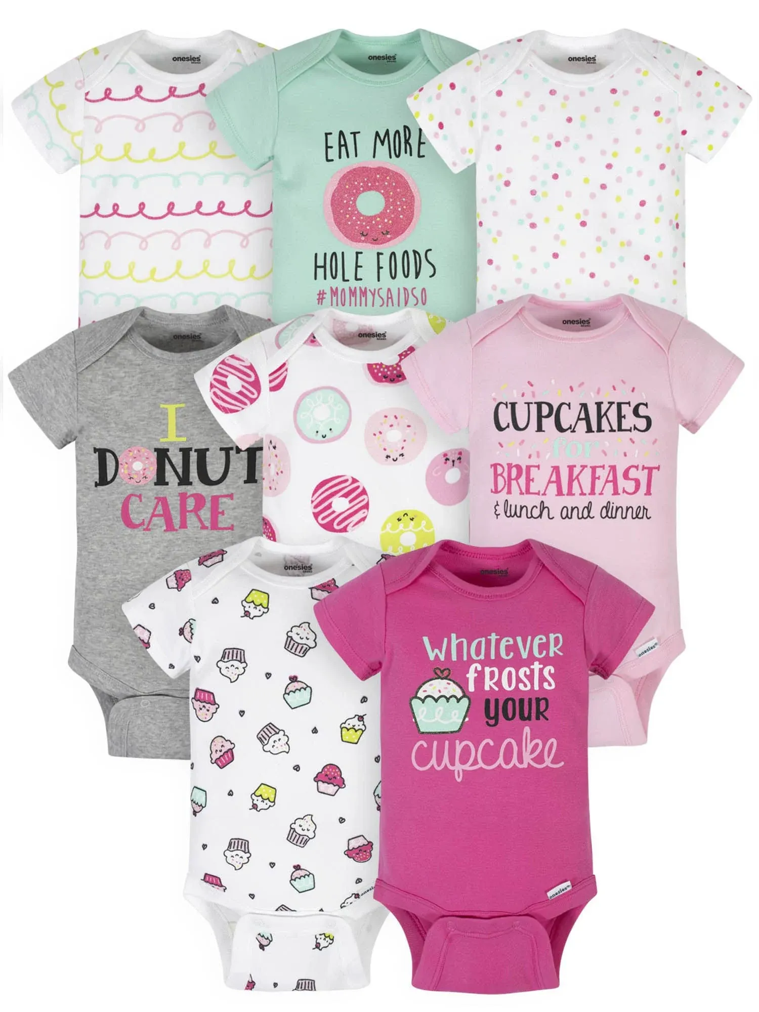 Onesies Brand Baby Girl Short Sleeve Bodysuits, 8-Pack, Sizes Newborn-12 Months