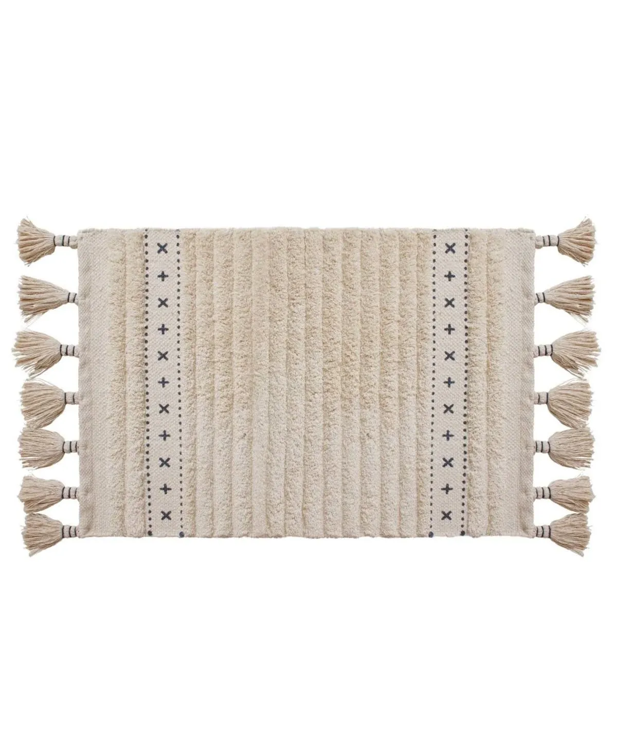 Lucky Brand Overtufted Cotton Fringe Bath Rug, 17" x 32" - Blue