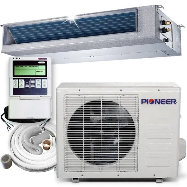 Pioneer® 12,000 BTU 19 SEER2 Ceiling Concealed Ducted Mini-Split Inverter++ Energy-Star Air Conditioner Heat Pump System Full Set 230V