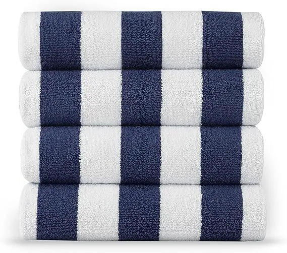 Beach Towels 4 Pack - 100% Cotton Beach Towels Cabana Stripe Large Pool Towel...