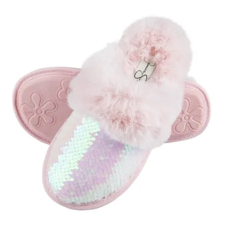 Jessica Simpson Girls Plush Slip on House Slippers With Memory Foam