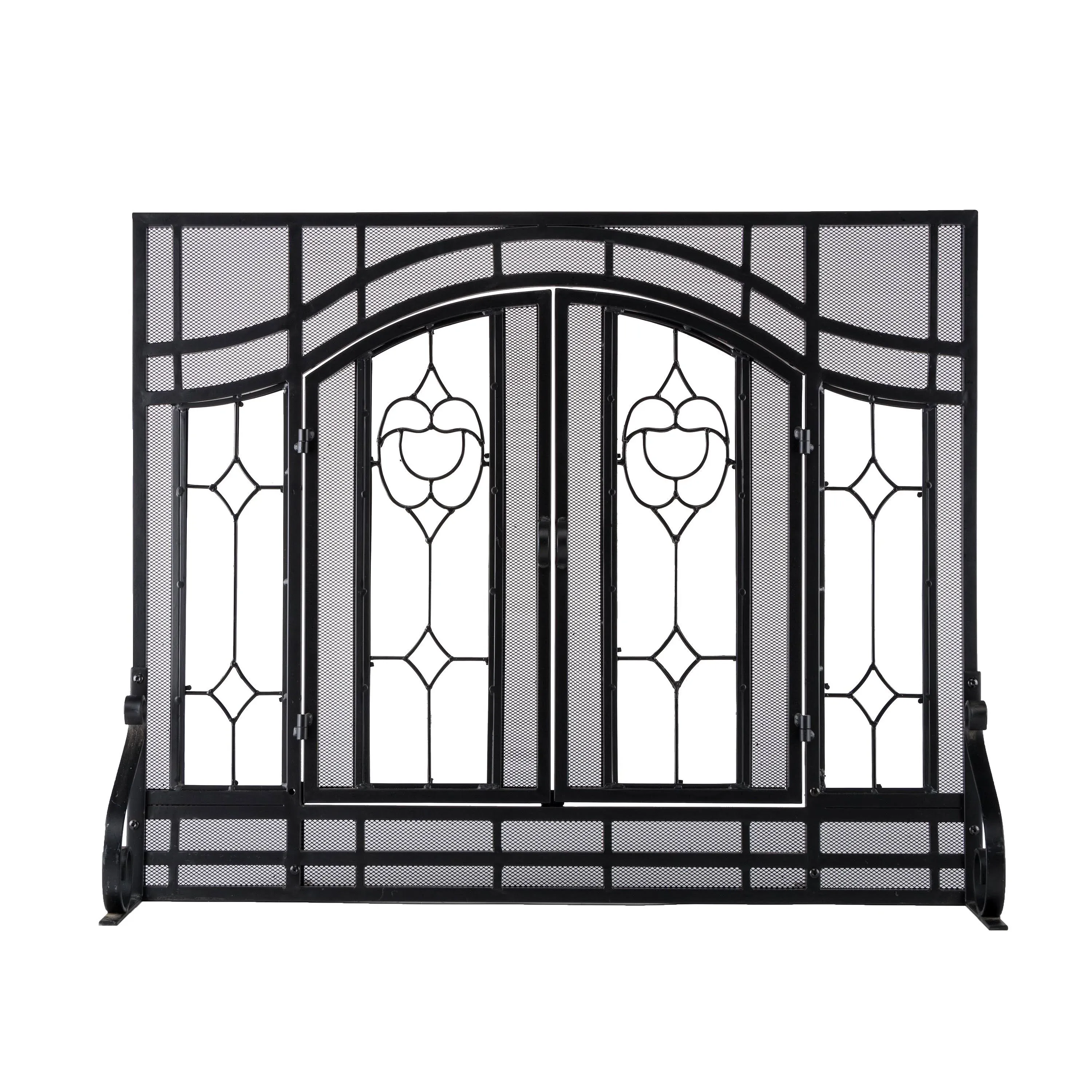 Plow & Hearth Floral Glass Panel Screen Fireplace Screen