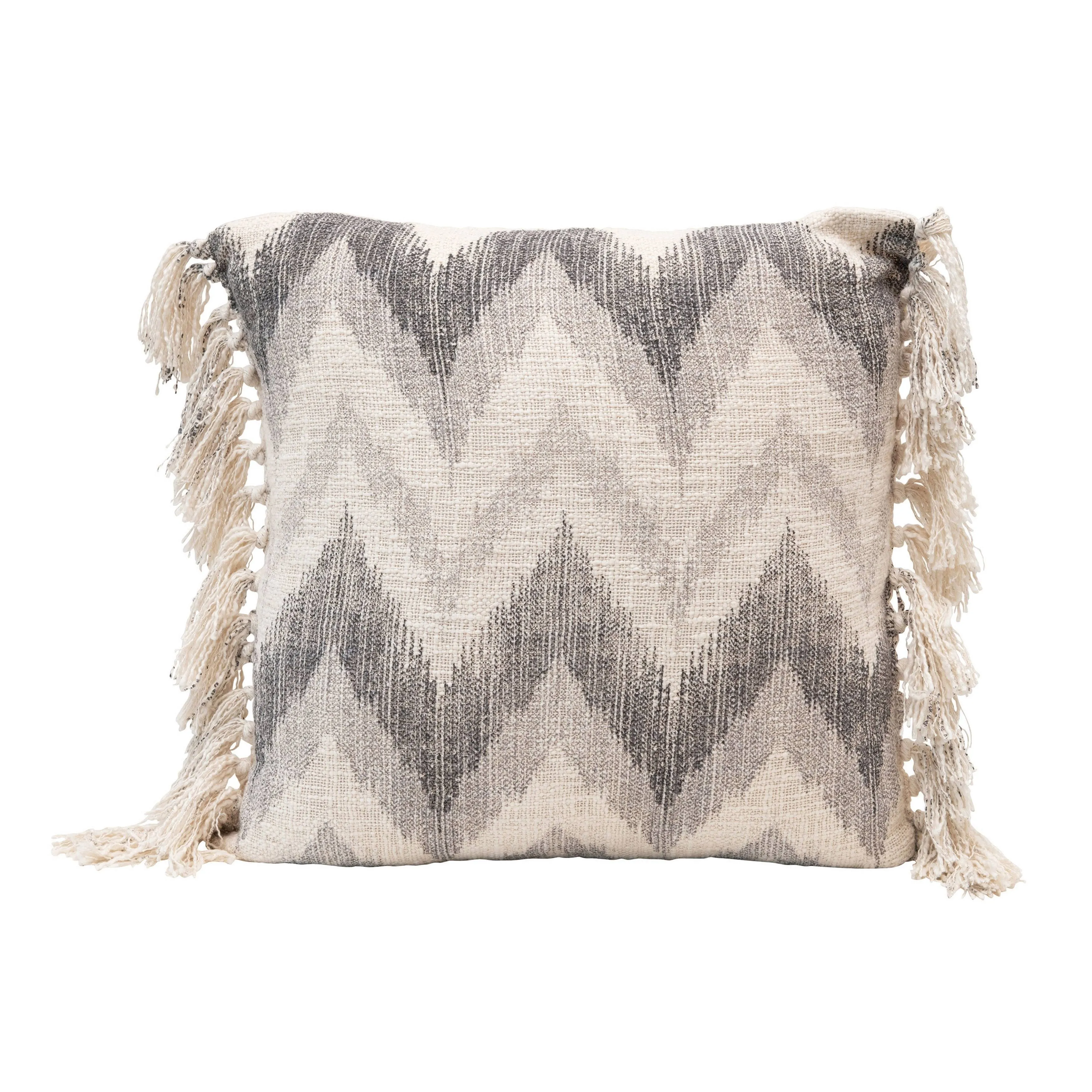 Creative Co-op Stonewashed Cotton Slub Chevron Print & Tassels, Multi Color Pillow