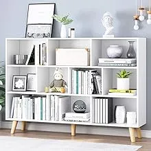 IOTXY Wooden Open Shelf Bookcase - 3-Tier Floor Standing Display Cabinet Rack with Legs, 10 Cubes Bookshelf, Warm White