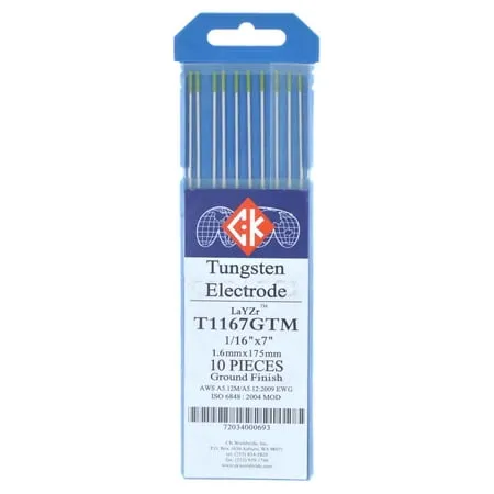 CK T1167GTM LaYZr Tungsten Electrode 1/16" x 7", 10 pack