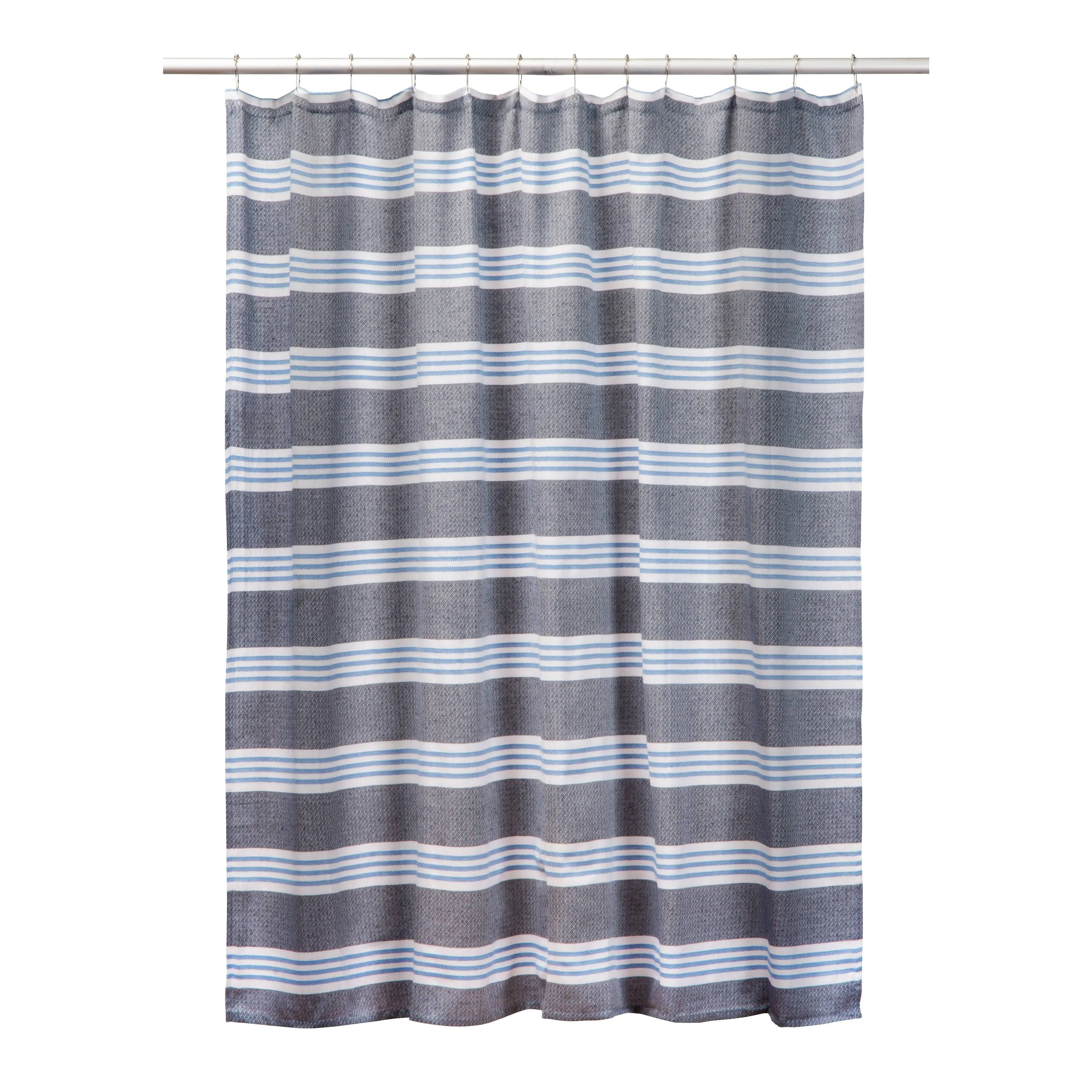 Laura Ashley - Woven Stripe Shower Curtain | Elegant Bathroom Décor | Machine Washable | Measures 72 in x 72 in | Cotton Blend | Navy/Blue