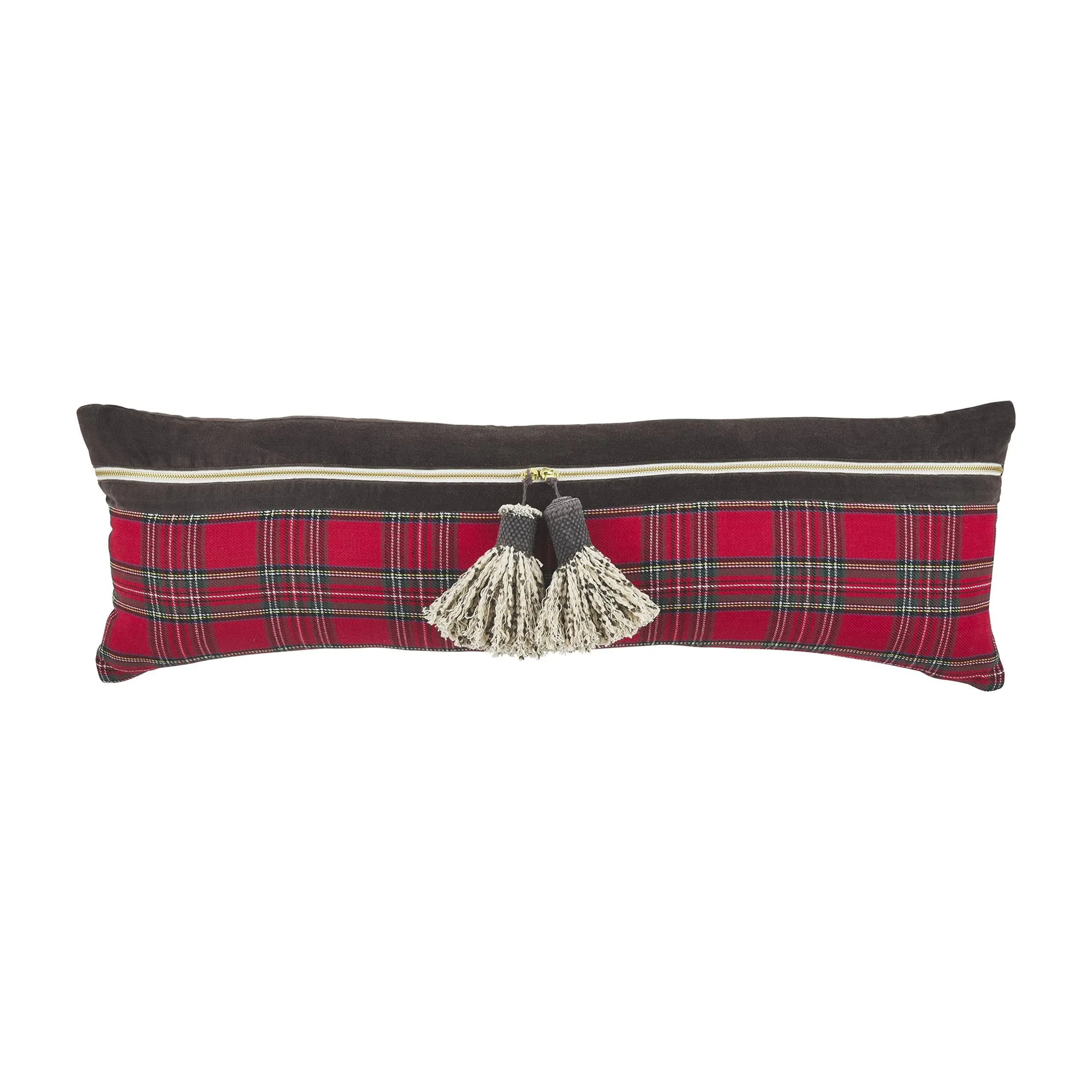 Mud Pie Velvet Tartan Pillow, 25"x 11", Lumbar 105 Count