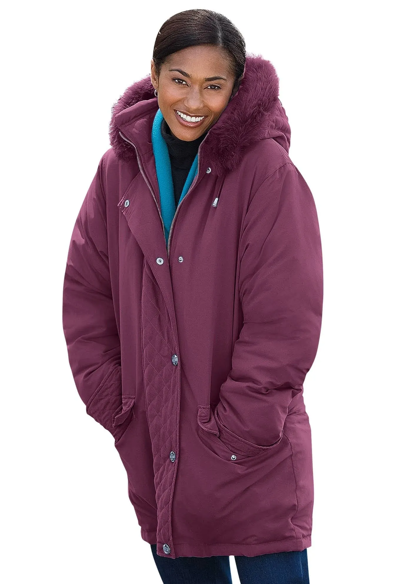 Woman Within Women's Plus Size Microfiber Down Parka