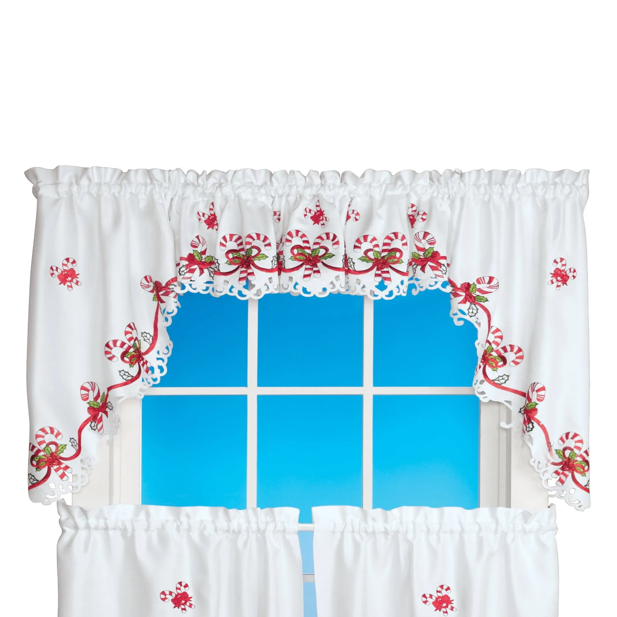 Collections Etc Embroidered Candy Cane Window Curtains