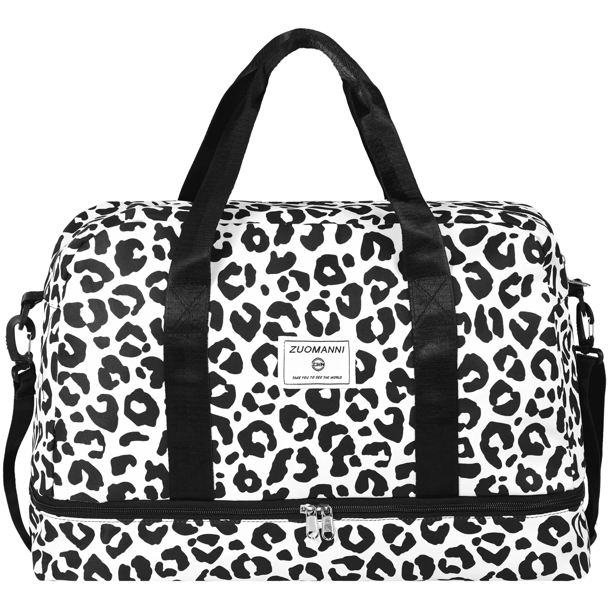 Large Travel Tote Bag  Lightweight Waterproof Expandable Duffel Gym Tote Bag  Weekender Carry On Overnight Bags  Black Leopard Print