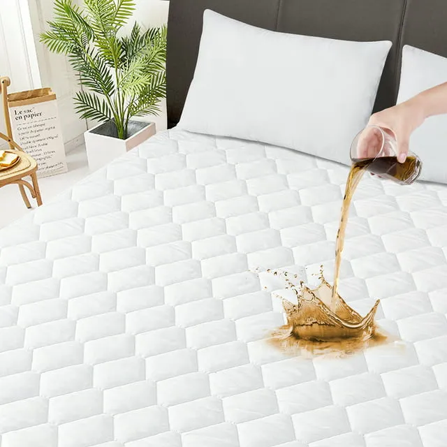 Full Quilted Fitted Waterproof Mattress Pad Breathable Soft Filling Mattress Protector 8-18 Inches Deep Pocket Noiseless Mattress Cover (White)